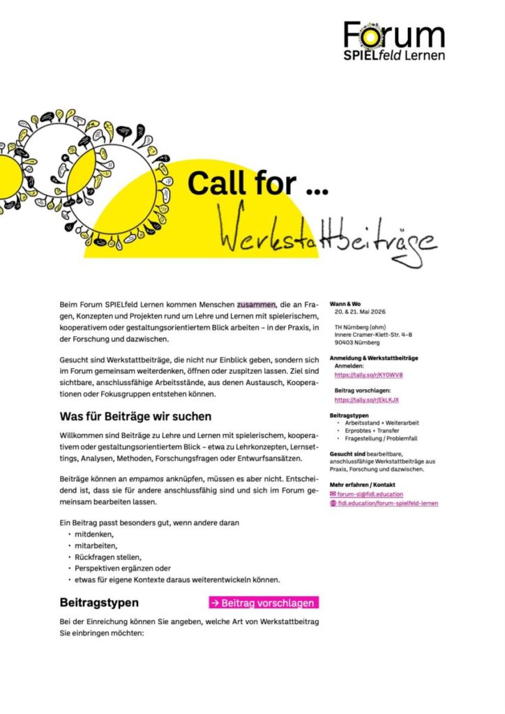 Bildschirmfoto des PDFs "Call for Werkstattbeiträge"

